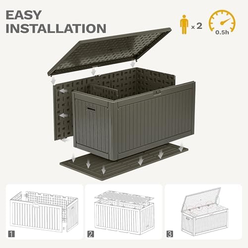 dwvo 230 gallon resin outdoor storage box, xxl showing dimensions