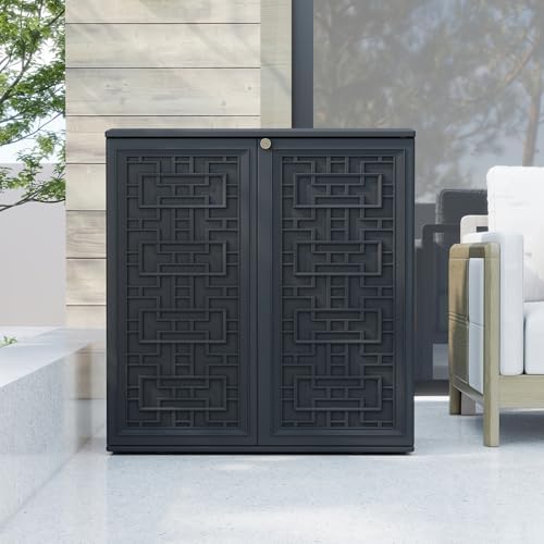 homspark indoor/outdoor storage cabinet with doors and shelf on a desk or shelf