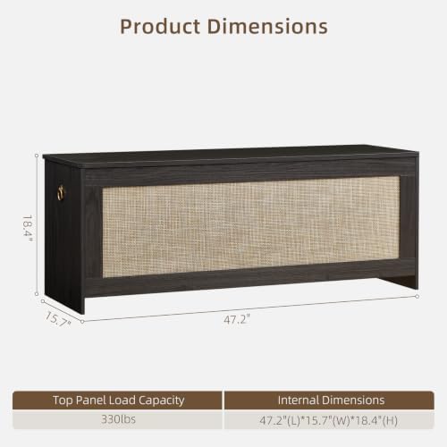 47.2"storage chest extra large,rattan storage bench(obsidian black) on a desk or shelf