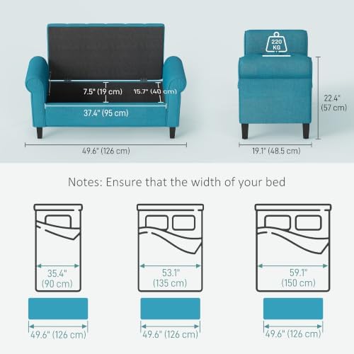 homcom storage ottoman bench 50" with lift top, close-up detail