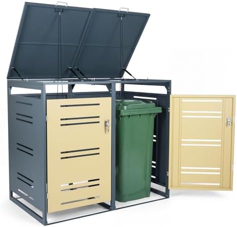 goplus 44 cu.ft outdoor trash can storage, garbage, front angle view
