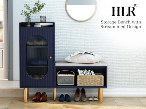 hlr storage bench set of 2, blue modern showing dimensions