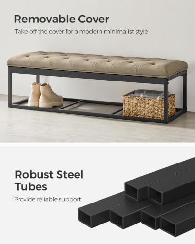 songmics storage ottoman bench, foot rest with legs, side view