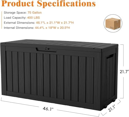 outdoor deck storage box, 75 gallon deck box,lockable, package contents