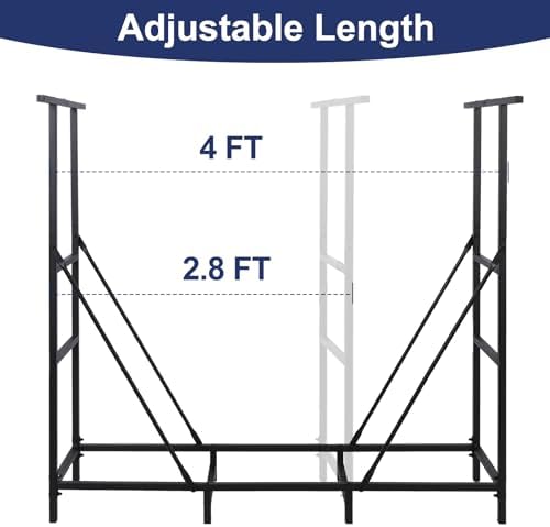 honest outfitters 4ft firewood rack outdoor, adjustable heavy, side view