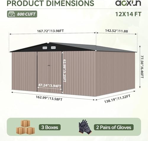 aoxun 14x12 ft outdoor storage shed, metal shed shown in use