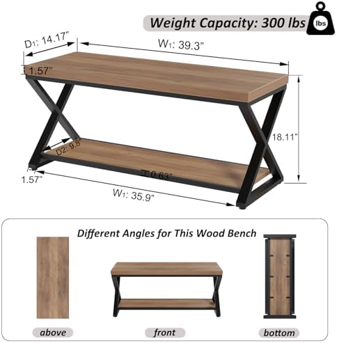 ibf rustic entryway bench with storage, rustic oak, close-up detail