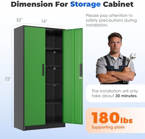 intergreat storage cabinet with doors and shelves, metal, close-up detail