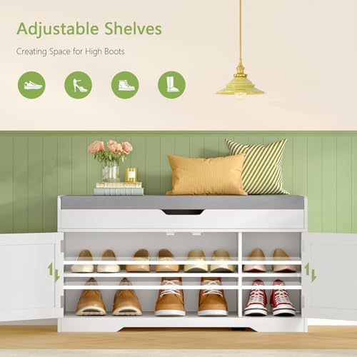 teenfon 2-tier storage bench, shoe bench with adjustable showing dimensions
