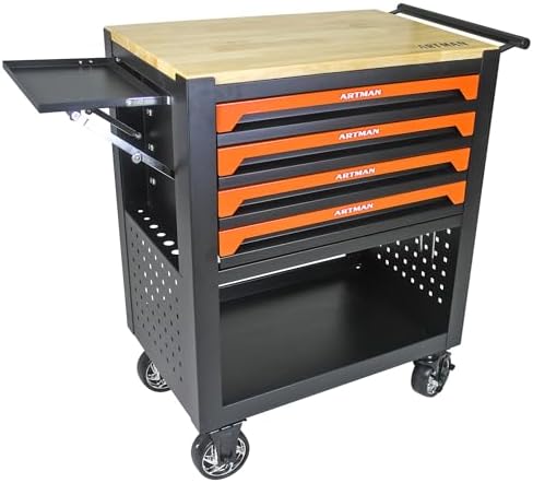 campfun 4 drawers tool box with wheels rolling, side view