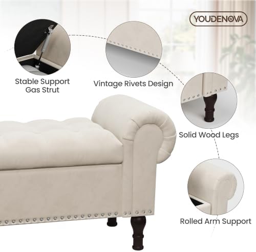 youdenova 60" ottoman with storage, upholstered storage ottoman, side view