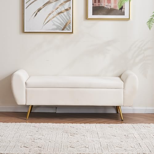 56" storage bench for bedroom king size bed showing dimensions