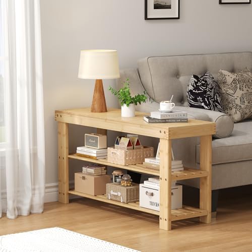 dumos wooden shoe rack bench, 3-tier bamboo entryway, view 9