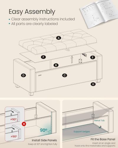 songmics storage ottoman, 48 inches long bed end, side view
