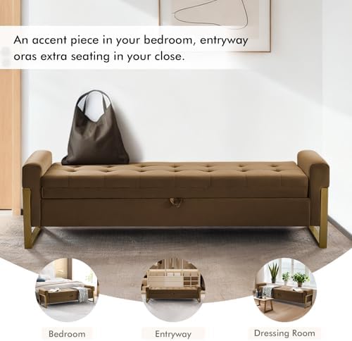 67" storage bench for bedroom, king size end showing dimensions