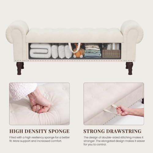 youdenova 60" ottoman with storage, upholstered storage ottoman on a desk or shelf