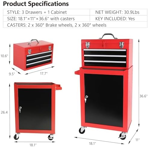 henf 3-drawer rolling tool storage cabinet with detachable shown in use