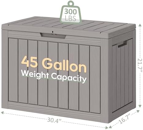 nunu lab 45 gal deck box, outdoor storage, front angle view