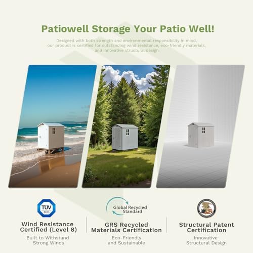patiowell 4x6 ft plastic outdoor storage shed with, front angle view