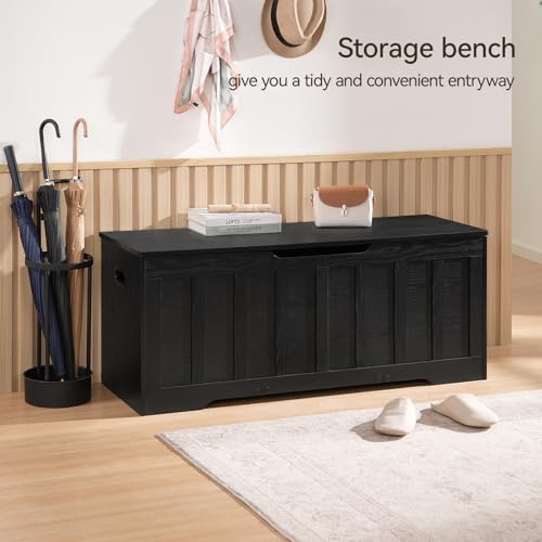 vankiley 47.2" storage chest extra large, storage bench(black) showing dimensions