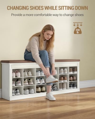 hzuaneri shoe storage bench with cushion,18-cubby shoe rack, package contents