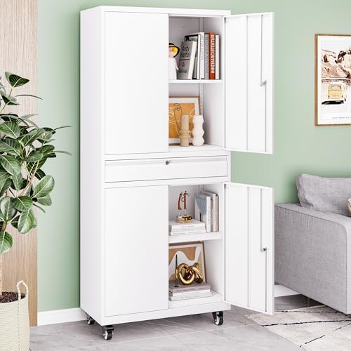 73" metal garage storage cabinet with wheels， rolling, view 9