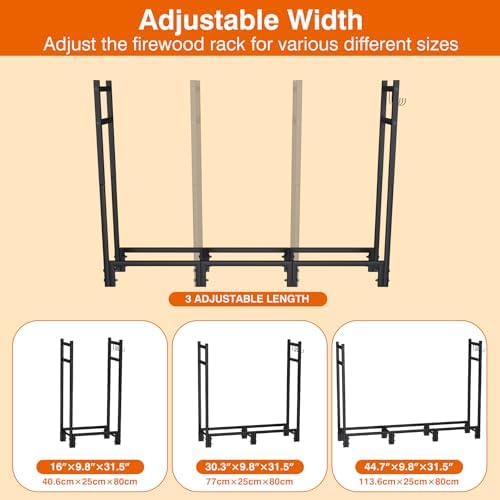 firewood rack outdoor, 44.7" x 9.8" x 31.5" showing dimensions