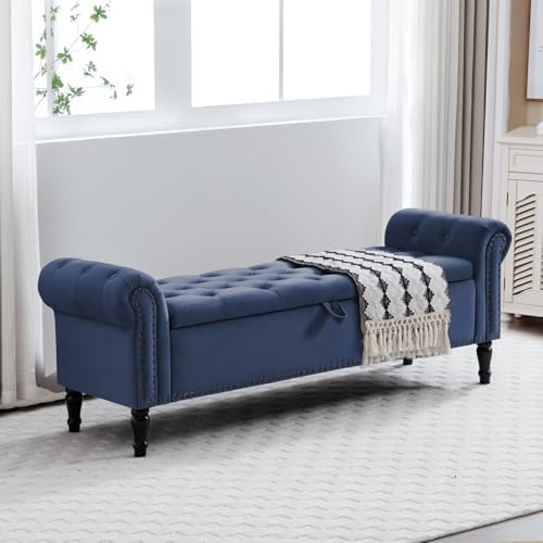 67'' end of bed storage bench king size, side view