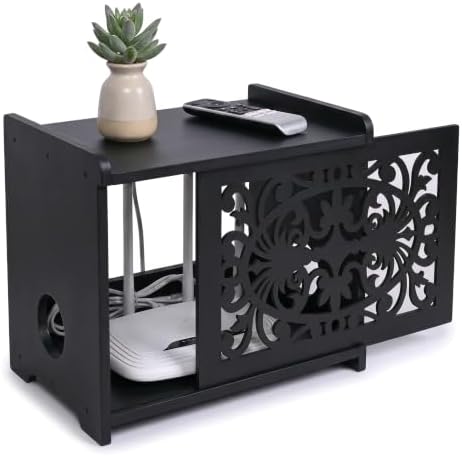 wooden wifi router hide box with cable management, main product view