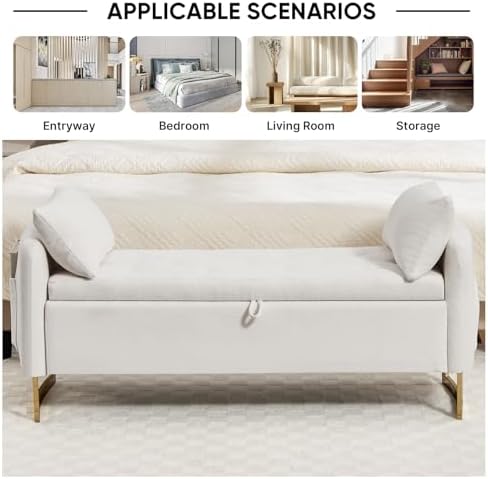 48" end of bed bench, modern storage bench, side view