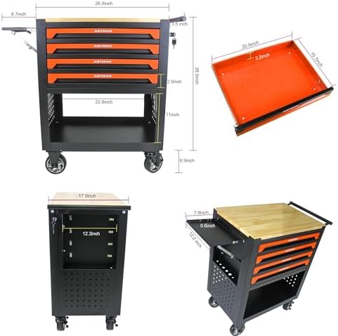 campfun 4 drawers tool box with wheels rolling, close-up detail