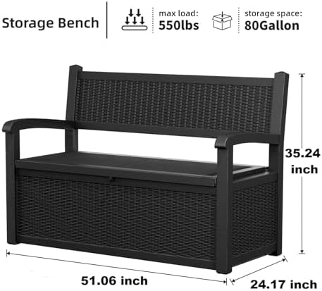 rojik 80 gallon storage bench deck box outdoor, package contents