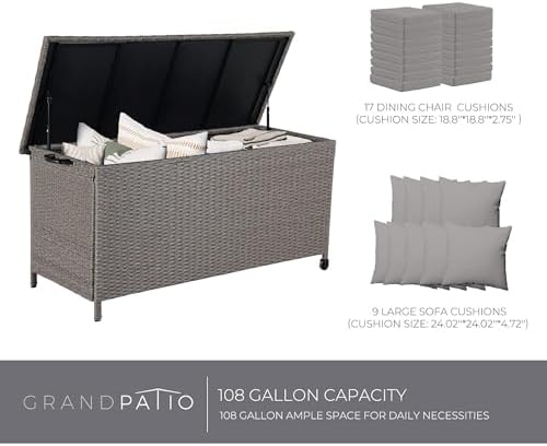 grand patio 108 gallon deck storage box indoor, close-up detail