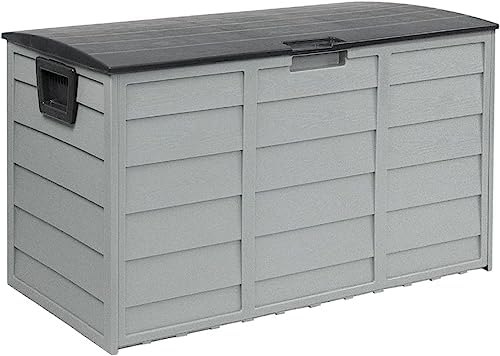 suncrown 75 gallon deck storage box resin outdoor, front angle view