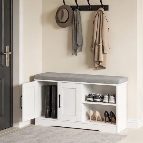 mahancris storage bench, 39.4" wide shoe bench with on a desk or shelf