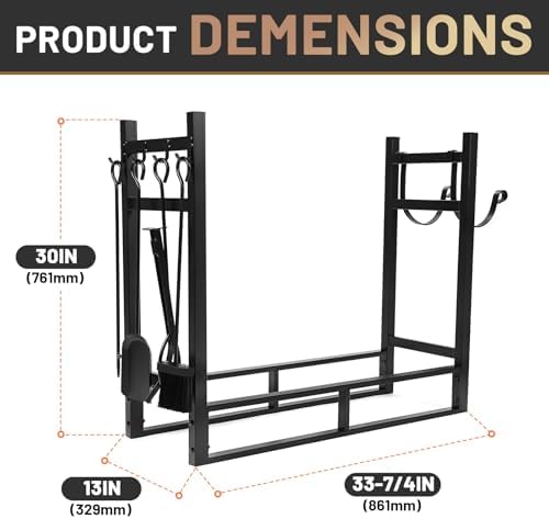 hecasa 33 inch firewood rack w/kindling holder include shown in use