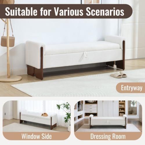 64"end of bed storage bench king size,bedroom bench, front angle view