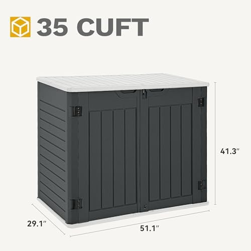 dwvo outdoor weather-resistant horizontal storage shed, 35 cu showing dimensions
