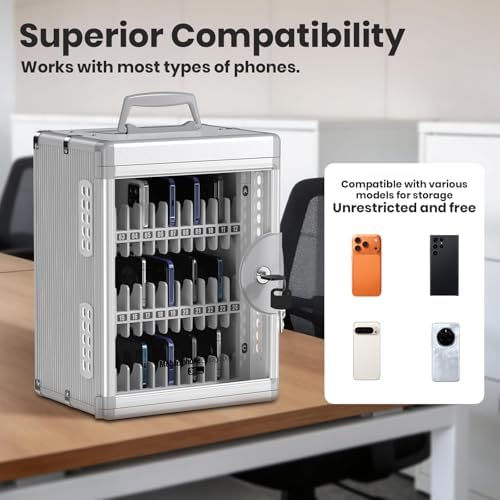 glosen 36 slots cell phone locker with key on a desk or shelf