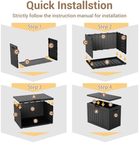 drato 60gal weatherproof resin deck box, black lockable, package contents