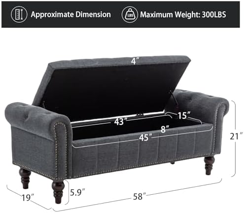 homeflex 58" storage bench for bedroom, end of shown in use