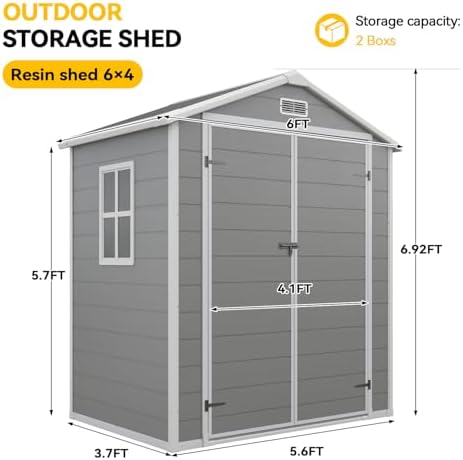 aoxun 6x4 ft outdoor storage shed, resin shed, front angle view
