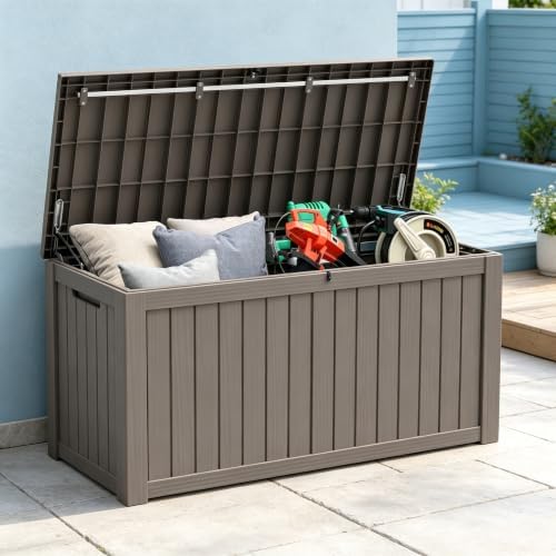 resin outdoor deck storage box waterproof (grey, 180 showing dimensions