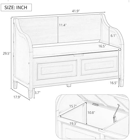 42" rustic storage bench entryway bench shoe cabinet, close-up detail