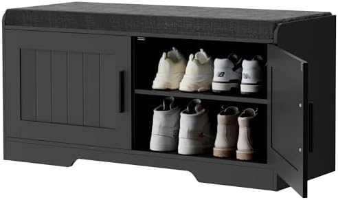 homleke shoe storage bench, 2 doors & thickened, view 9