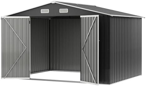 udpatio 10x8 ft outdoor storage shed, metal shed shown in use