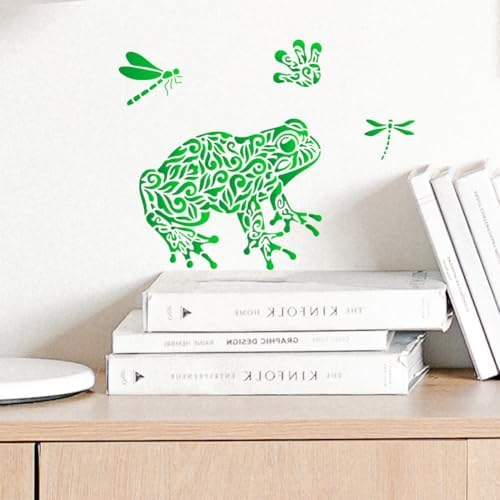MAYJOYDIY Mandala Frog Dragonfly Stencil Floral Frog Paw Prints Template 11.8x11.8inch Reptile Animal Stencils with Paint Brush Animal Theme Decoration Templates for Wood Wall Window DIY Craft