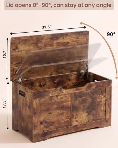 timberer 31.5" storage chest with 2 safety hinges, close-up detail