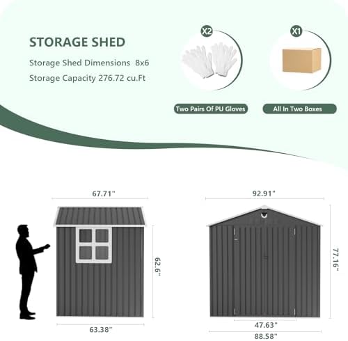 metal storage shed with windown,outdoor storage building 8x6 shown in use