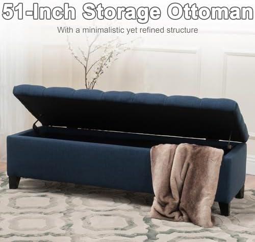 fabric storage ottoman bench, 51" navy blue storage, package contents